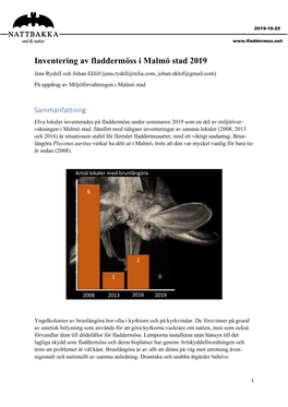 Inventering Av Fladdermöss I Malmö Stad 2019 Jens Rydell Och Johan Eklöf (Jens.Rydell@Telia.Com, Johan.Eklof@Gmail.Com) På Uppdrag Av Miljöförvaltningen I Malmö Stad