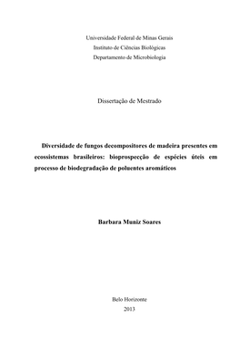 Dissertação De Mestrado Diversidade De Fungos Decompositores De