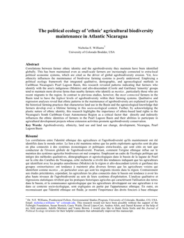 The Political Ecology of 'Ethnic' Agricultural Biodiversity Maintenance in Atlantic Nicaragua