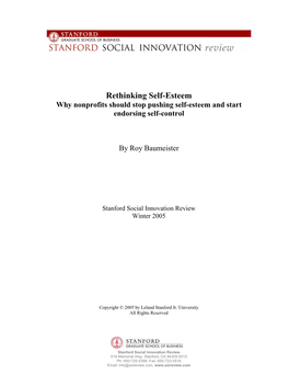 Rethinking Self-Esteem Why Nonprofits Should Stop Pushing Self-Esteem and Start Endorsing Self-Control