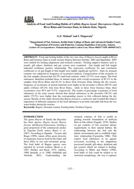 Analysis of Food and Feeding Habits of Catfish (Bagrus Bayad