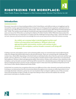 RIGHTSIZING the WORKPLACE: How Public Power Can Support a 21St Century Labor Market That Works for All