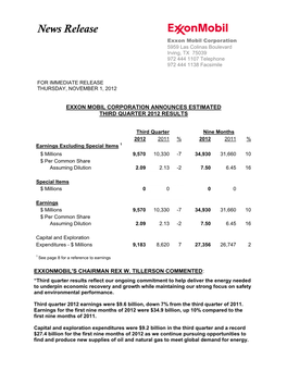 Exxon Mobil Corporation 5959 Las Colinas Boulevard Irving, TX 75039 972 444 1107 Telephone 972 444 1138 Facsimile