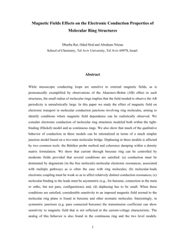 Magnetic Fields Effects on the Electronic Conduction Properties of Molecular Ring Structures