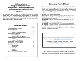 Monongalia County Guide to Government Officials Contacting