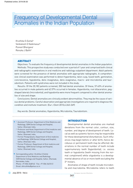 Frequency of Developmental Dental Anomalies in the Indian Population