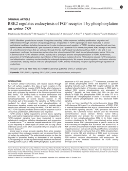 RSK2 Regulates Endocytosis of FGF Receptor 1 by Phosphorylation on Serine 789