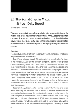The Social Class in Malta: Still Our Daily Bread?