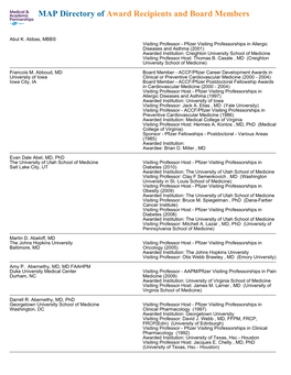 MAP Directory of Award Recipients and Board Members