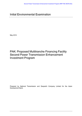 Initial Environmental Examination PAK: Proposed Multitranche Financing