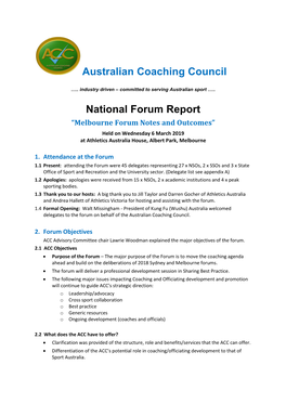 Australian Coaching Council National Forum Report