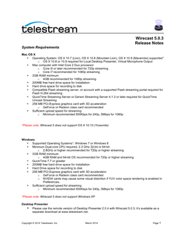 Wirecast 5.0.3 Release Notes System Requirements
