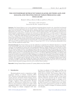 The Contemporary Retreat of Tasman Glacier, Southern Alps, New Zealand, and the Evolution of Tasman Proglacial Lake Since Ad 2000