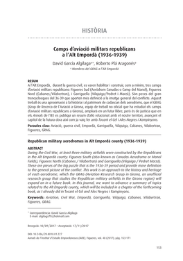 Camps D'aviació Militars Republicans a L'alt Empordà (1936-1939)