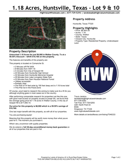 1.18 Acres, Huntsville, Texas - Lot 9 & 10 Highvaluewholesale.Com | 877-729-5293 | Landsleads@Highvaluewholesale.Com