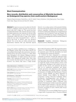 New Records, Distribution and Conservation of Mantella Bernhardi, an Endangered Frog Species from South-Eastern Madagascar