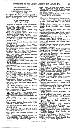 MCLAUGHLIN, D.S.M., P/JX 146012. 23533778 Sergeant John Arthur ROBERTS, Petty Officer Steward Emmanuel PELLEGRINI, Corps of Royal Electrical and Mechanical P/L 944542