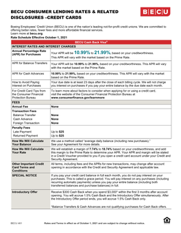 BECU Consumer Lending Rates & Related Disclosures