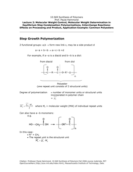 Step Growth Polymerization