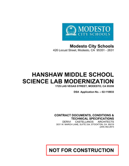 Hanshaw Middle School Science Lab Modernization 1725 Las Vegas Street, Modesto, Ca 95358