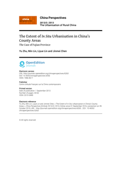 The Extent of in Situ Urbanisation in China's County Areas