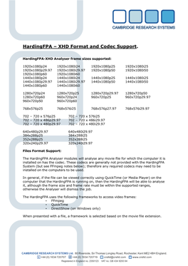 Hardingfpa – XHD Format and Codec Support