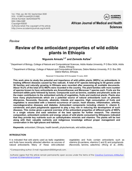 Review of the Antioxidant Properties of Wild Edible Plants in Ethiopia