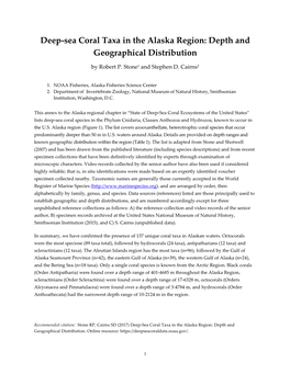 Deep-Sea Coral Taxa in the Alaska Region: Depth and Geographical Distribution