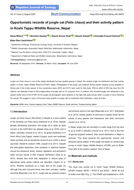 Opportunistic Records of Jungle Cat (Felis Chaus) and Their Activity Pattern in Koshi Tappu Wildlife Reserve, Nepal