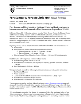 Fort Sumter & Fort Moultrie NHP News Release