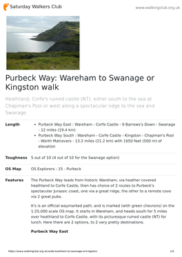 Purbeck Way: Wareham to Swanage Or Kingston Walk