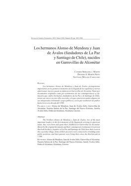 Los Hermanos Alonso De Mendoza Y Juan De Ávalos (Fundadores De La Paz Y Santiago De Chile), Nacidos En Garrovillas De Alconétar