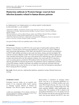 Hantavirus Outbreak in Western Europe: Reservoir Host Infection Dynamics Related to Human Disease Patterns