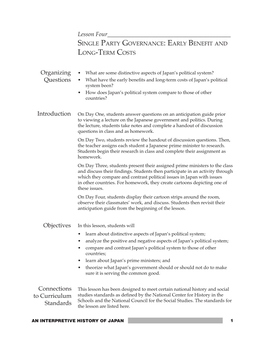 Lesson Four______Single Party Governance: Early Benefit and Long-Term Costs