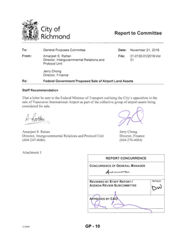 Federal Government Proposed Sale of Airport Land Assets