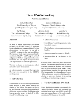 Linux Ipv6 Networking Past, Present, and Future