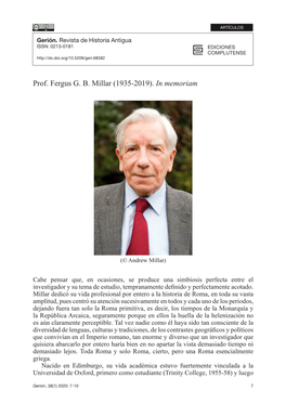 Prof. Fergus G. B. Millar (1935-2019). in Memoriam