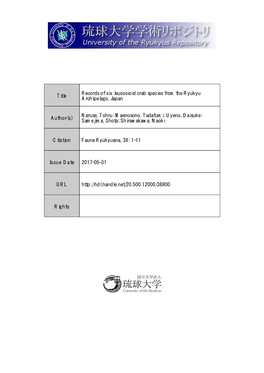 Title Records of Six Leucosioid Crab Species from the Ryukyu