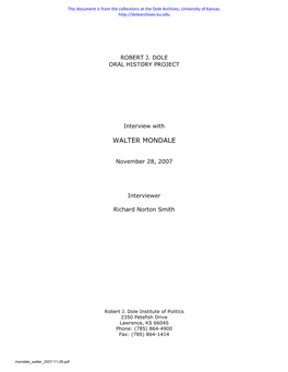 Walter Mondale Oral History About Bob Dole