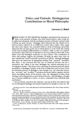 Ethics and Finitude: Heideggerian Contributions to Moral Philosophy