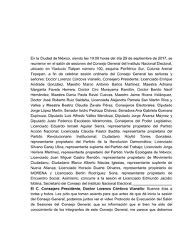 En La Ciudad De México, Siendo Las 10:00 Horas Del Día 29 De Septiembre De 2017, Se Reunieron En El Salón De Sesiones Del