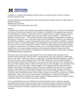 Variability in a Crabeater Seal Population and the Marine Ecosystem Near the Antarctic Peninsula by Peter Laurens Boveng a Thesi