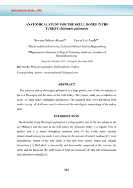 367 Anatomical Study for the Skull Bones in the Turkey