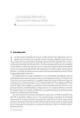 La Esperada Alternancia Electoral En Oaxaca, 2010 3Javier Santiago Castillo Y Sylvia Emma González Nava