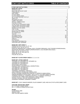 Star Fleet Battle Force Table of Contents