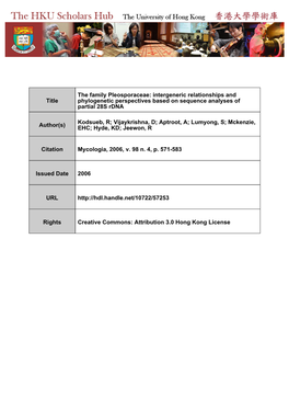 The Family Pleosporaceae: Intergeneric Relationships and Title Phylogenetic Perspectives Based on Sequence Analyses of Partial 28S Rdna