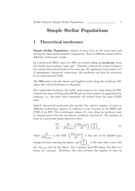 Simple Stellar Populations 1 Simple Stellar Populations