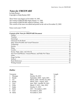 Notes for FREEWARE Notes for FREEWARE by Rudy Rucker Copyright (C) Rudy Rucker 2005