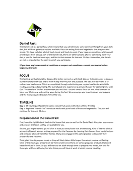 Daniel Fast: FOCUS TIMELINE