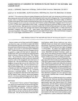 ABSTRACT the Architecture Ofburrow Systems Ofkangaroo Rats (Dipodomys Spp.) Vary Among Species and Knowing How These Systems